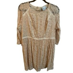 ASOS Curve Peach Lace Long Sleeve Drop Waist Dress